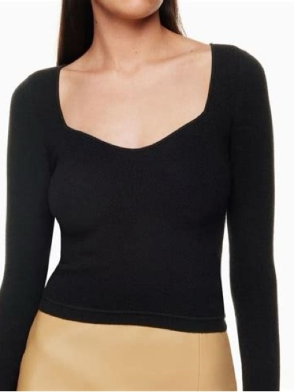 Aritzia Wilfred Black Ribbed Knit Top sweetheart neckline sz M